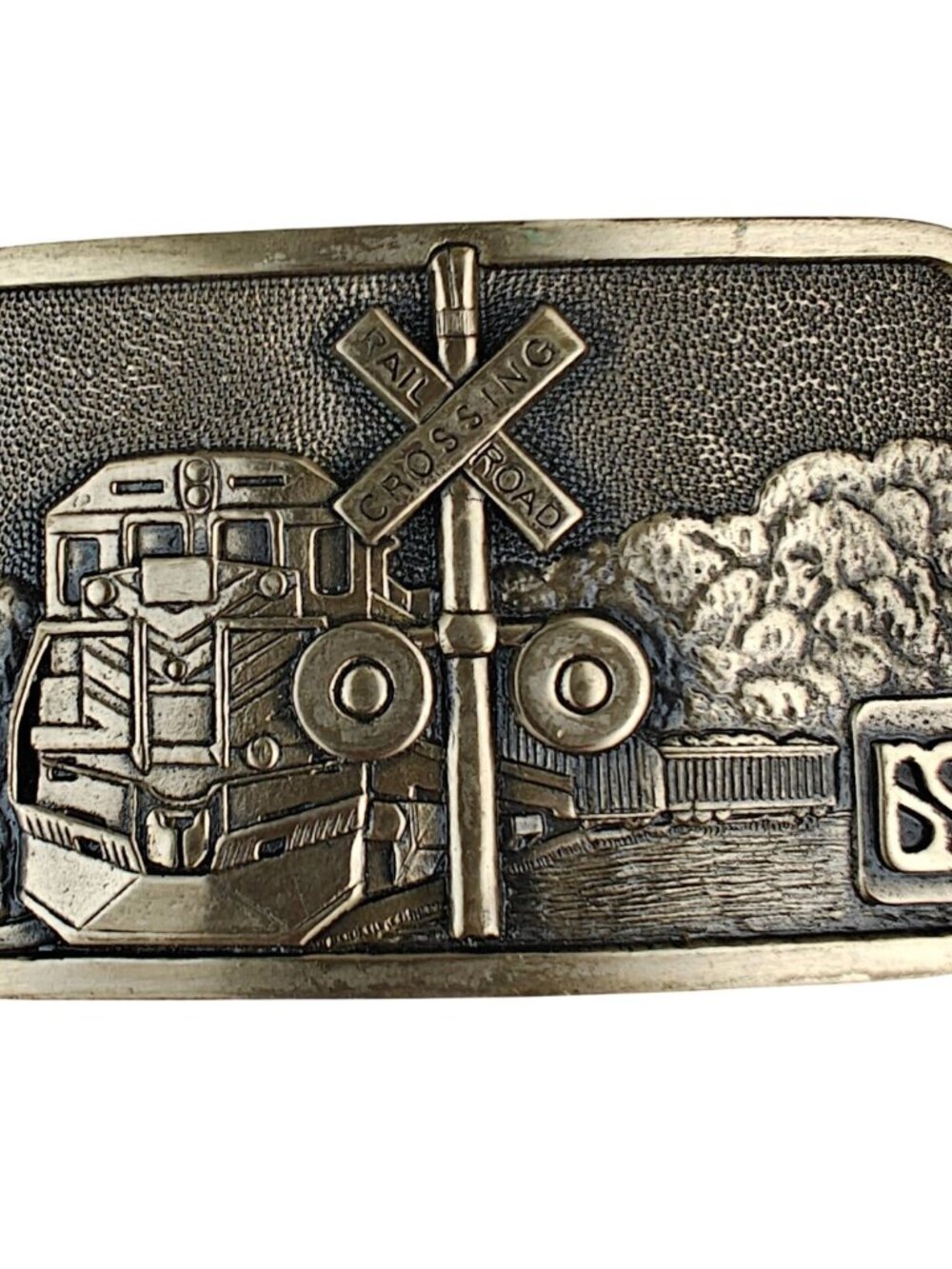 Vintage Solid Brass Train Railroad Crossing Belt Buckle 1981 Octanner Utah